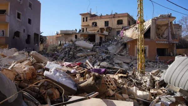 Rubble of houses that have been bombed.