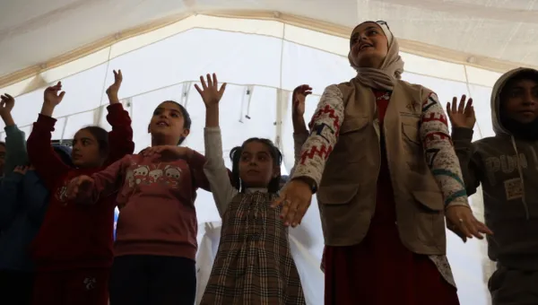 Children taking part in a activity in Gaza