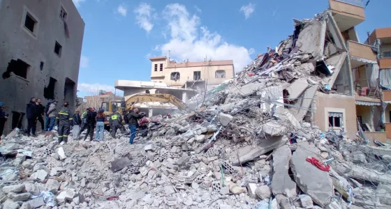 A collapsed building in Lebanon.