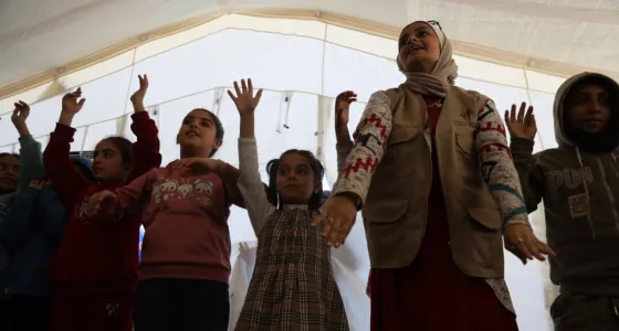 Children taking part in a activity in Gaza