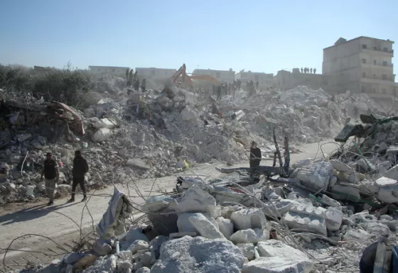 Collapsed buildings in Syria after the earthquakes. 